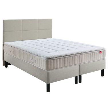 Ensemble boxspring surmatelas + matelas + sommier + tête de lit + pieds chenillé lin Epeda ENCHANTEUR