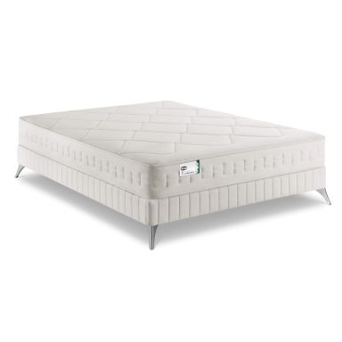 Ensemble Simmons matelas ressorts ensachés, mousse, lin et fibres recyclées, sommier et pieds F1RST FR.2