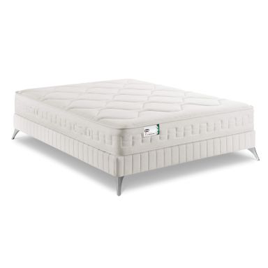 Ensemble Simmons matelas ressorts ensachés, mousse à mémoire de forme, lin et fibres recyclées, sommier et pieds F1RST FR.3