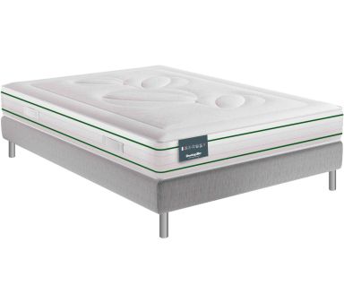 Ensemble Dunlopillo 100% latex naturel 7 zones 22cm HORTENSE, matelas, sommier, pieds 140x190 (fond blanc)