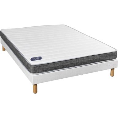 Ensemble matelas à ressorts ensachés Embellie + sommier + pieds 140x190 (fond blanc)