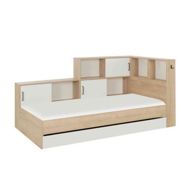 Lit tiroir enfant en bois avec rangements imitation châtaignier naturel 90x200 - LT5060