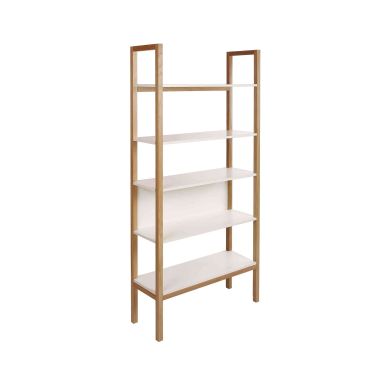 Bibliothèque en bois massif imitation chêne et blanc - BI014