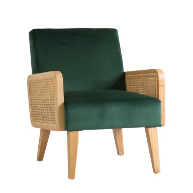 Fauteuil canné velours vert - FA37001