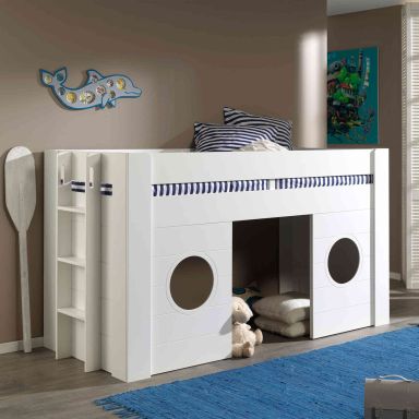Lit mezzanine enfant cabine en bois blanc 90x200 cm - LT2049