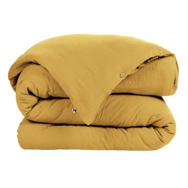 Housse de couette double gaze de coton jaune safran