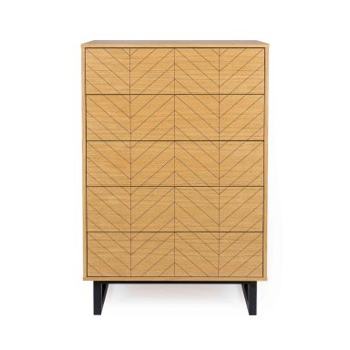 Commode 5 tiroirs en bois imitation chêne - CF0028