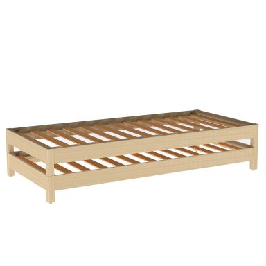 2 Lits empilables 90x200 cm avec 2 sommiers, naturel