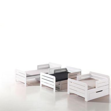 Lit Evolutif pour Enfant Pin Blanc + Tiroirs 90x140/200