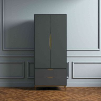 Armoire 2 portes 2 tiroirs en bois avec pieds en acier - BI0048