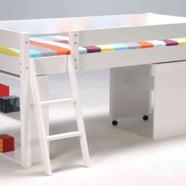 Lit combiné enfant en bois blanc avec bureau 90x200 - LT14033
