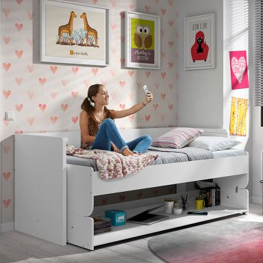 Lit bureau enfant 90x200 blanc (présentation en lit)