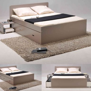 Lit 2 tiroirs avec 2 chevets en bois gris - LT14015