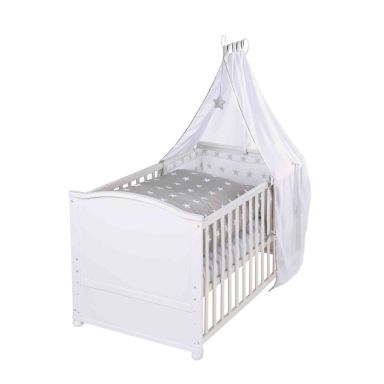Lit bébé évolutif Little Star en bois blanc réglable en hauteur + matelas et accessoires 