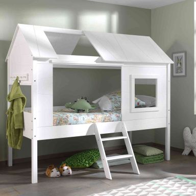 Lit cabane enfant 90x200 en bois blanc - Terre de Nuit