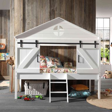 Lit cabane enfant 90x200 en bois blanc - LI2030