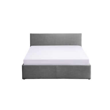 Lit coffre en bois massif avec tête de lit tissu anthracite et sommier à lattes - LT17019