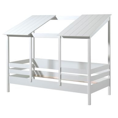 Lit cabane enfant avec toit en bois blanc 90x200