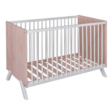 Lit bébé en bois massif style scandinave hêtre et blanc 60x120