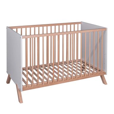 Lit bébé en bois massif blanc et naturel style scandinave 60x120