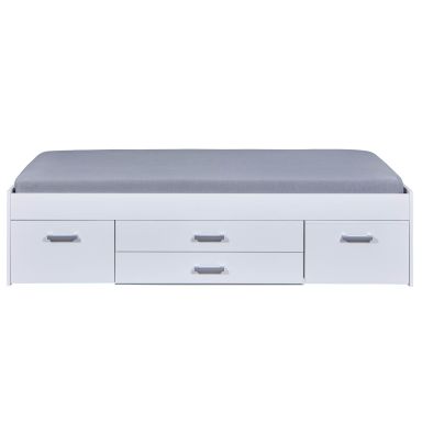 Lit multi-rangements 90x200 avec table de chevet intégrée en bois blanc - LT12123