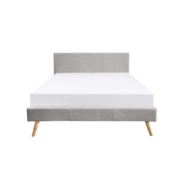 Lit en bois avec tête de lit tissu gris clair - LT17020
