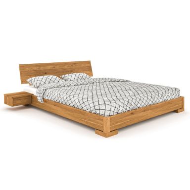 Ensemble lit avec tête de lit intégrée et 2 chevets en chêne massif clair - LT36008