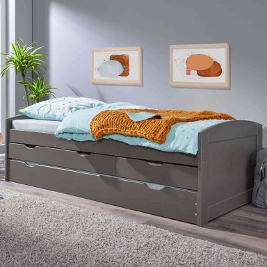 Lit gigogne en bois massif gris - LT12099