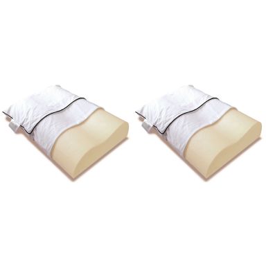 Lot de 2 oreillers ergonomiques mousse mémoire végétale et taies d'oreillers percale Someo 40x60