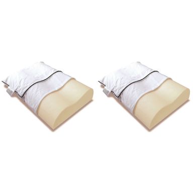 Lot de 2 oreillers ergonomiques mousse mémoire végétale et taies d'oreillers percale Someo 40x60