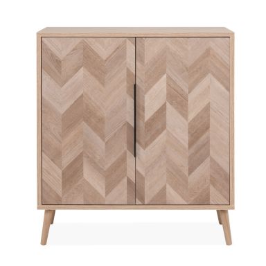 Commode naturel  2 portes effet chevron avec pieds en bois massif - CO70101