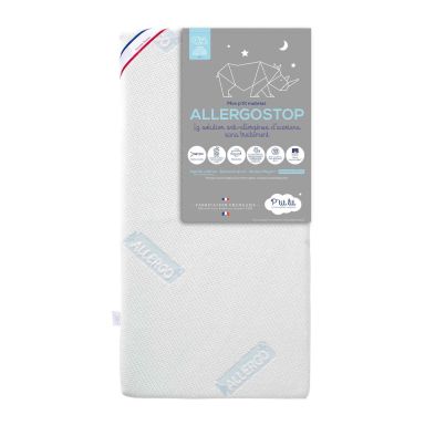 Matelas bébé allergostop déhoussable et lavable (fond blanc)