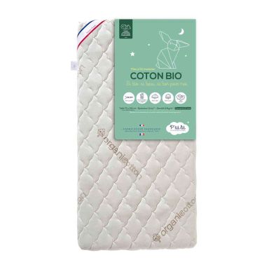 Matelas bébé sans traitement déhoussable coton bio (fond blanc)