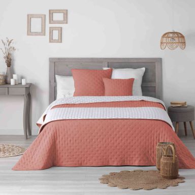 Couvre-lit microfibre matelassé Mellow chic terracotta et blanc