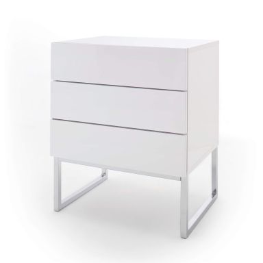 Chevet 3 tiroirs en bois blanc laqué avec pieds gris chromé - CH1007-2