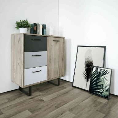 Commode 3 tiroirs 1 porte en bois
