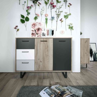 Commode 2 portes 3 tiroirs en bois - CO7084