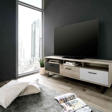 Meuble TV en bois imitation chêne style scandinave - TV7092