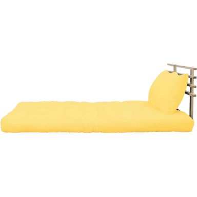Pack futon et tête de lit bois massif naturel 140x200 jaune (fond blanc)