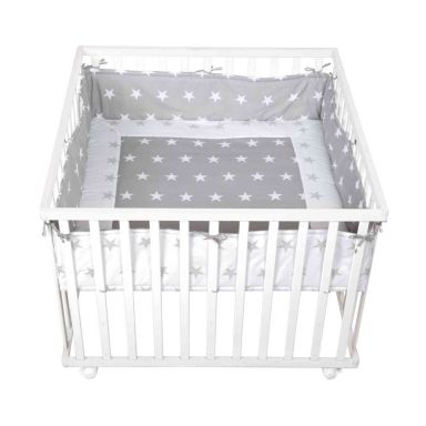 Parc bébé carré Little stars en bois blanc - 100x100 cm