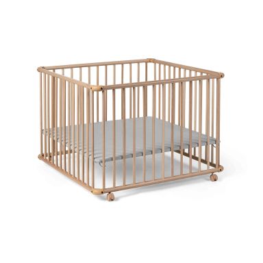 Parc bébé en bois à roulettes Belami fond gris - 97x97 cm - Geuther  