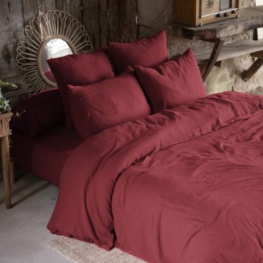 Parure de lit double gaze de coton bordeaux 