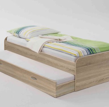 Lit gigogne en bois imitation chêne clair 90x200 - LT13023