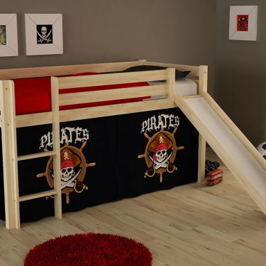 Lit Mezzanine Naturel Pirate avec Toboggan 90x200 (présenté en chambre)