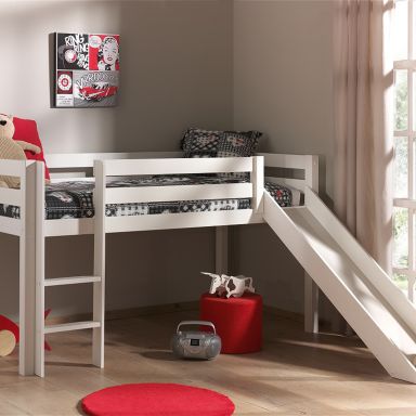 Lit Mezzanine Blanc avec Toboggan 90x200 (présenté en chambre)