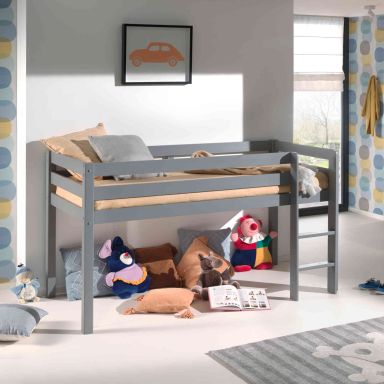 Lit mezzanine enfant en bois massif gris 90x20 cm - LT2039