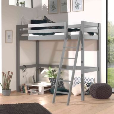 Lit mezzanine enfant en bois massif gris - LT2044