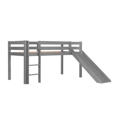 Lit mezzanine enfant avec toboggan en bois massif gris 90x20 cm - LT2040