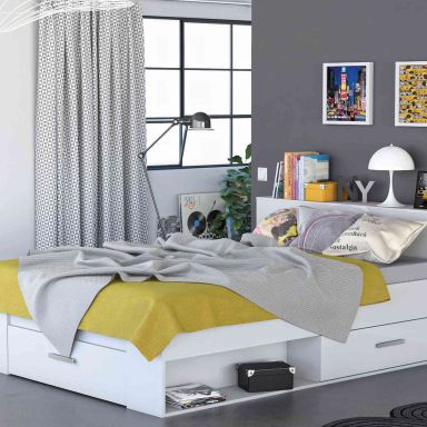 Lit en bois avec tiroir blanc perle - LT177