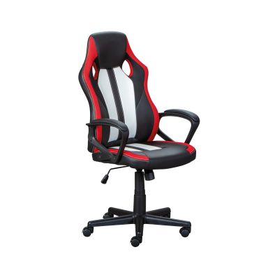 Chaise de bureau gaming réglable simili cuir rouge et blanc - FT12072